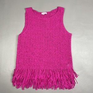 Lilly Pulitzer Lua Sweater Sleeveless Fringe Berry Sangria Pink Women's Medium